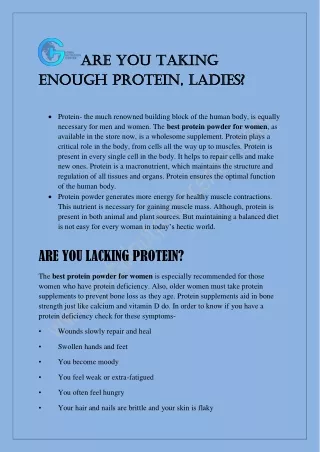 ARE YOU TAKING ENOUGH PROTEIN, LADIES?