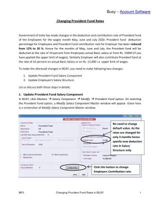 Changing Provident Fund Rates in BUSY- Busy Infotech Pvt Ltd