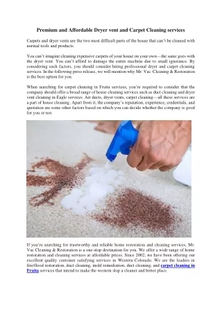 Premium and Affordable Dryer vent and Carpet Cleaning services