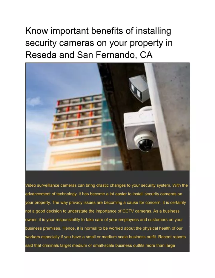 know important benefits of installing security