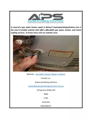 Gas Water Heater Repair In Nelson  Aspireplumbingsolutions.com