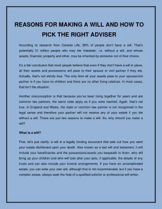 reasons for making a will and how to