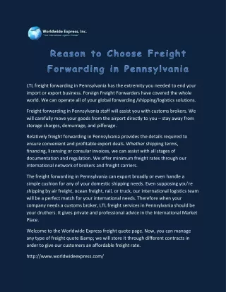 ltl freight forwarding in pennsylvania