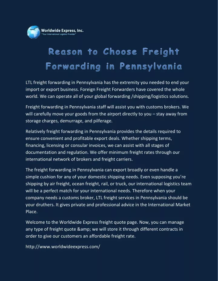 ltl freight forwarding in pennsylvania