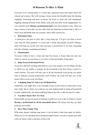 10 Reasons to Hire a Housekeeper