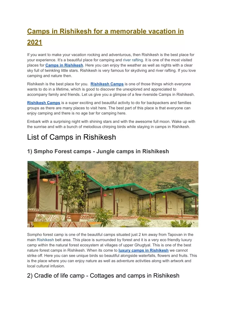 camps in rishikesh for a memorable vacation in