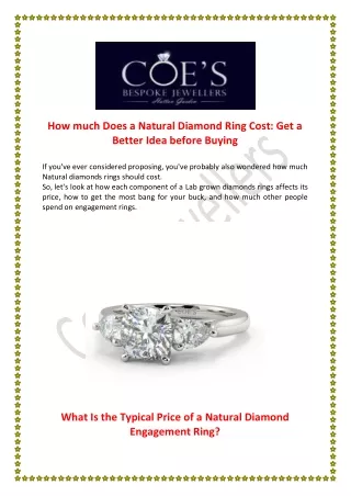 How much Does a Natural Diamond Ring Cost: Get a Better Idea before Buying