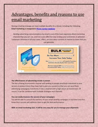 Advantages, benefits and reasons to use email marketing