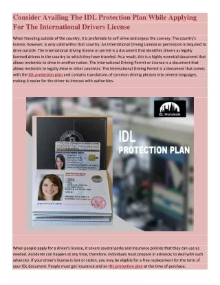consider availing the idl protection plan while