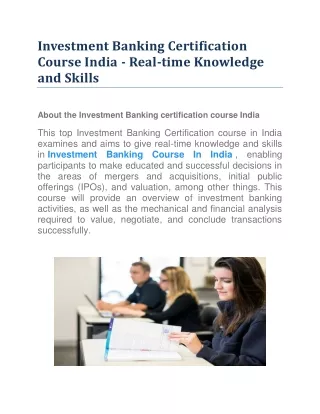 Investment Banking Certification Course India - Real-time Knowledge and Skills