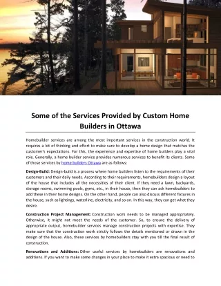 Some of the Services Provided by Custom Home Builders in Ottawa