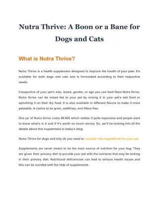 Nutra Thrive: A Boon or a Bane for Dogs and Cats