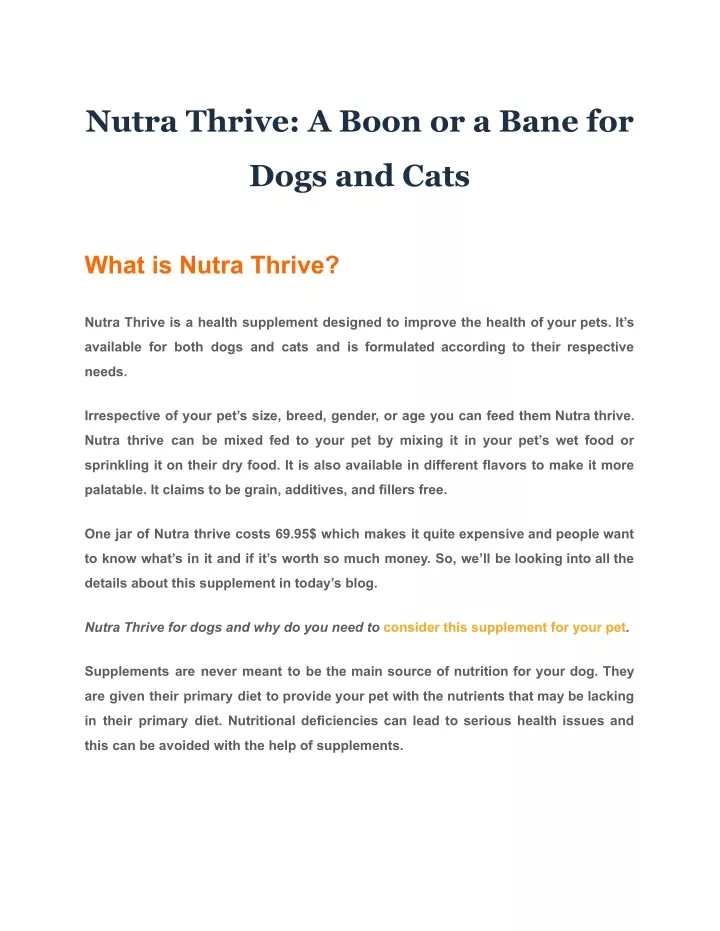 nutra thrive a boon or a bane for