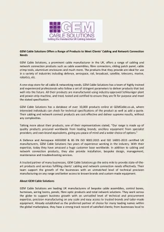 gem cable solutions offers a range of products