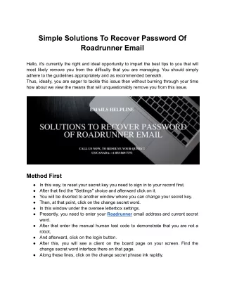 Simple Solutions To Recover Password Of Roadrunner Email