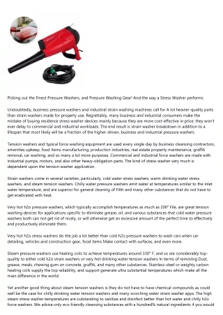 Selecting the Ideal Strain Washers, and Pressure Washing Tools! And the way a St