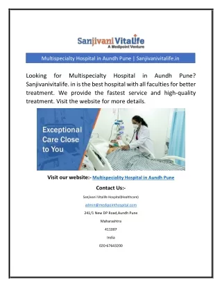 Multispecialty Hospital in Aundh Pune | Sanjivanivitalife.in