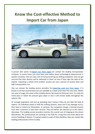 Know the Cost-effective Method to Import Car from Japan