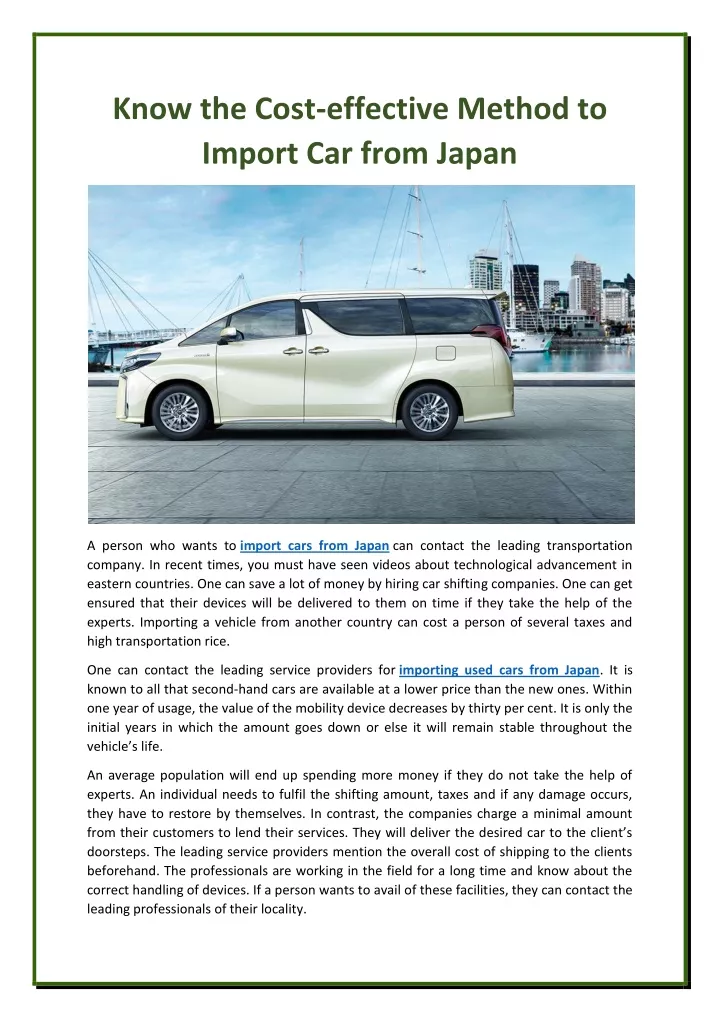 know the cost effective method to import car from