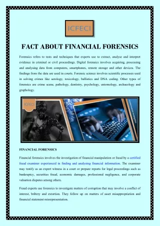 FACT ABOUT FINANCIAL FORENSICS