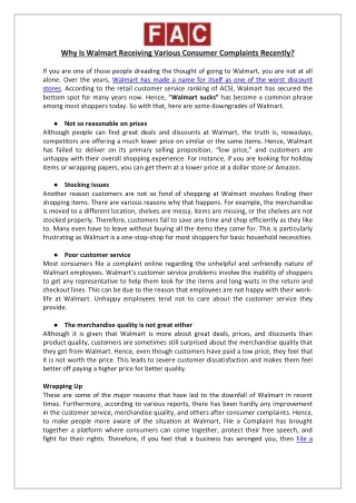 Why Is Walmart Receiving Various Consumer Complaints Recently?