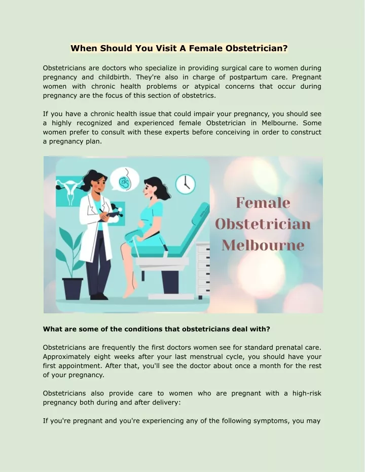 when should you visit a female obstetrician