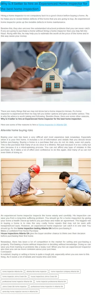 Why Is It better to hire an Experienced Home inspector for best home inspection