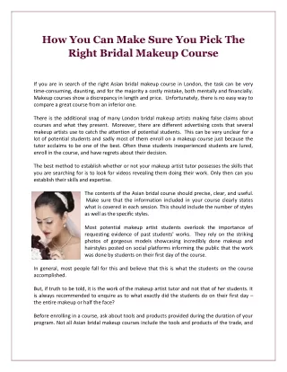 How You Can Make Sure You Pick The Right Bridal Makeup Course