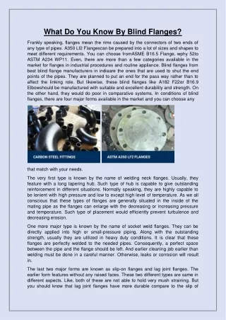 What Do You Know By Blind Flanges