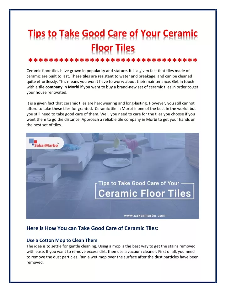 tips to take good care of your ceramic floor