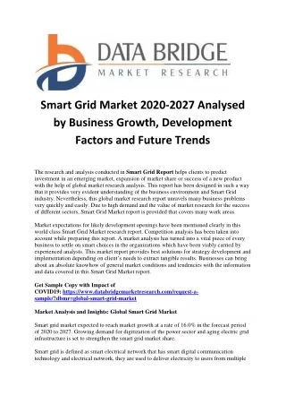 Smart Grid Market 2020-2027 Analysed by Business Growth, Development Factors and Future Trends