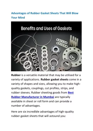Advantages of Rubber Gasket Sheets That Will Blow Your Mind