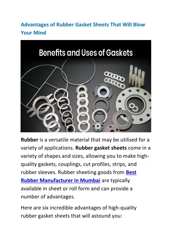 advantages of rubber gasket sheets that will blow