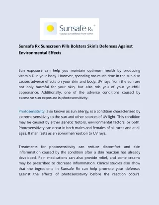Sunsafe Rx Bolsters Skin's Defenses Against Environmental Effects