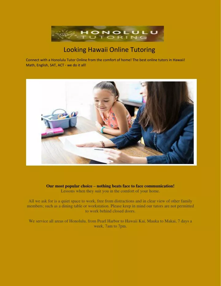 looking hawaii online tutoring