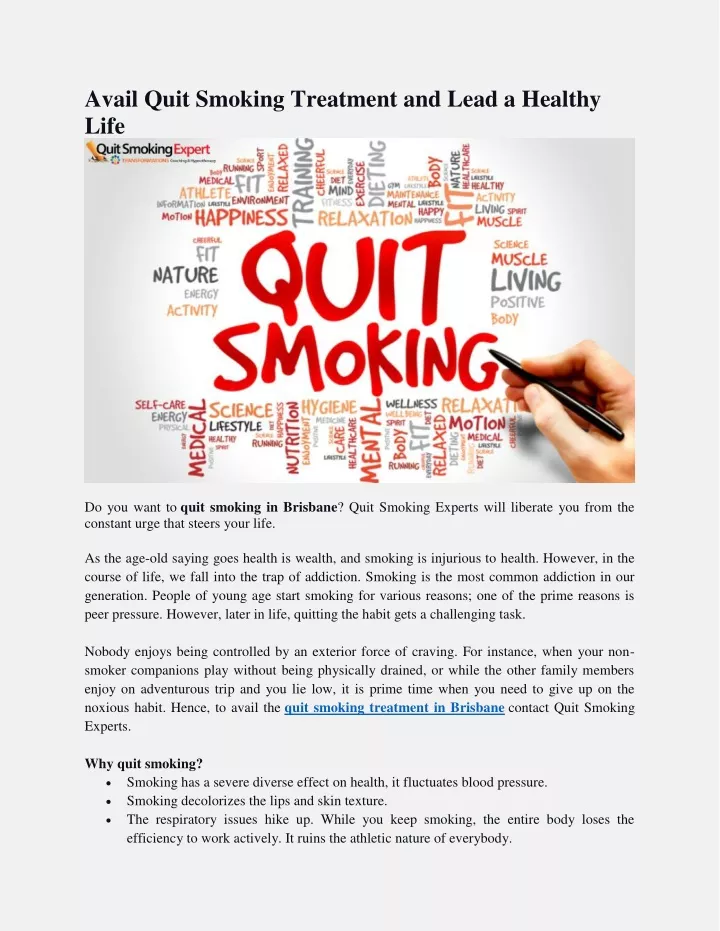 avail quit smoking treatment and lead a healthy