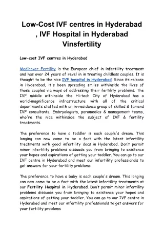 Low-Cost IVF centres in Hyderabad , IVF Hospital in Hyderabad Vinsfertility