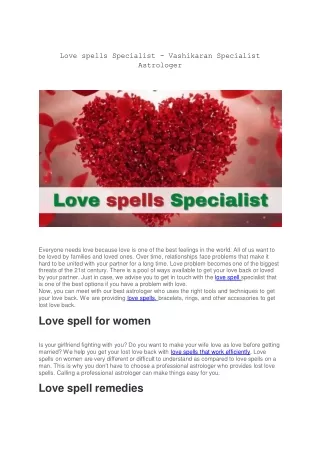 Love spells Specialist – Vashikaran Specialist Astrologer