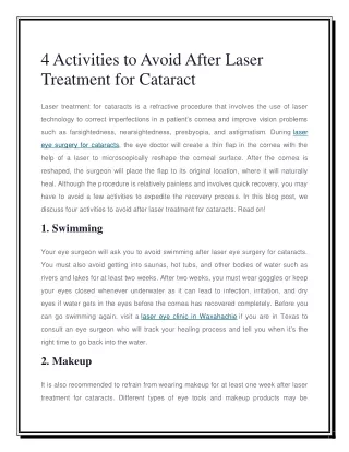 4 Activities to Avoid After Laser Treatment for Cataract