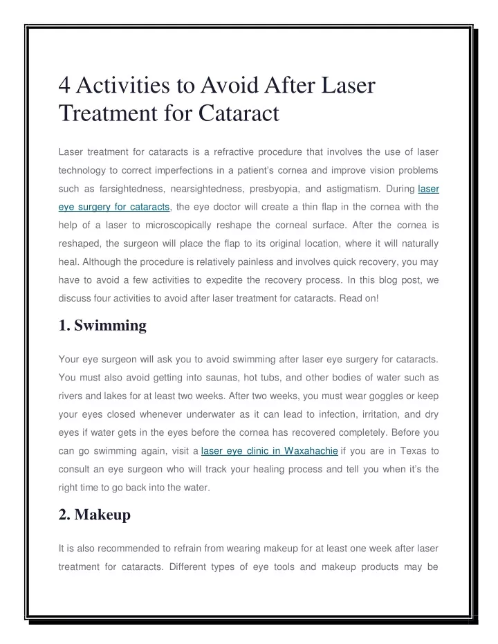 4 activities to avoid after laser treatment