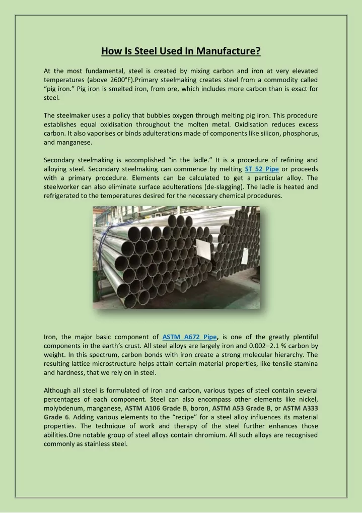 how is steel used in manufacture