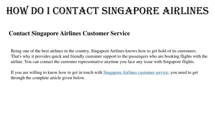 how do i contact singapore airlines