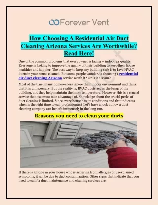 Residential Air Duct Cleaning Arizona | Forever Vent