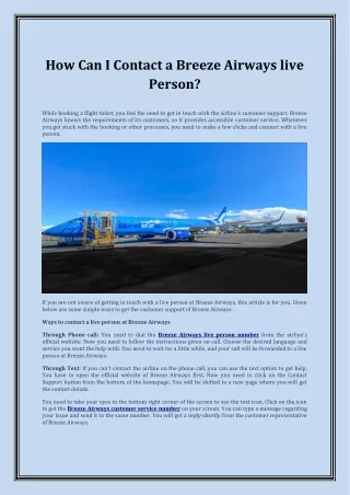 how can i contact a breeze airways live person