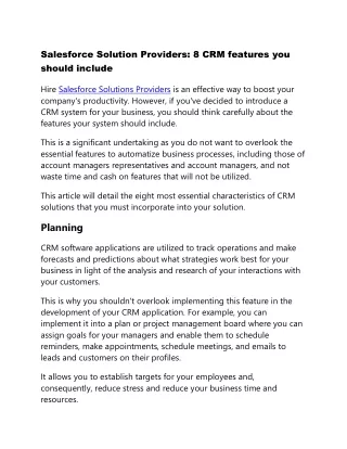 Salesforce Solution Providers: 8 CRM features you should include