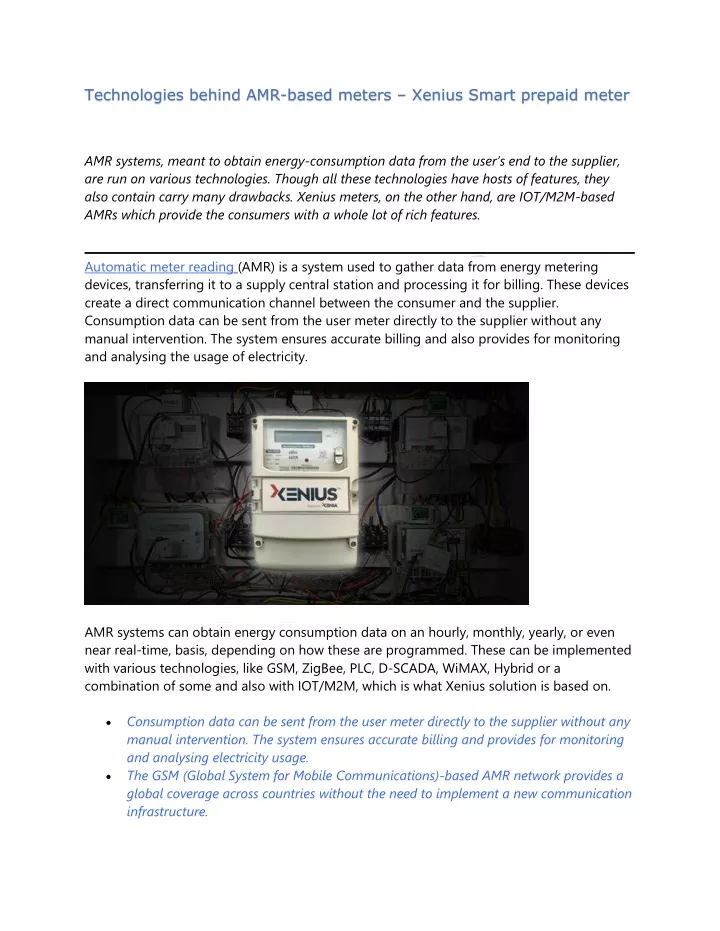 technologies behind amr based meters xenius smart