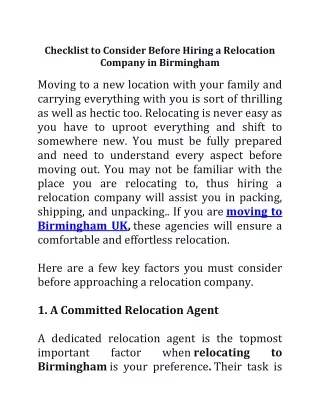 checklist to consider before hiring a relocation