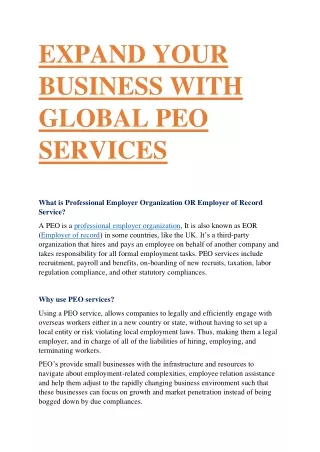 GLOBAL PEO SERVICES in India
