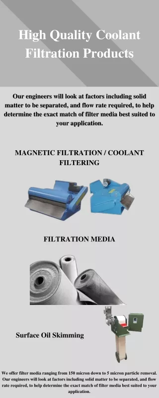 High Quality Coolant Filtration Products
