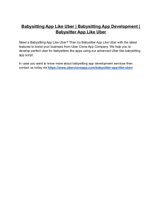 Babysitting App Like Uber | Babysitting App Development | Babysitter App Like Ub